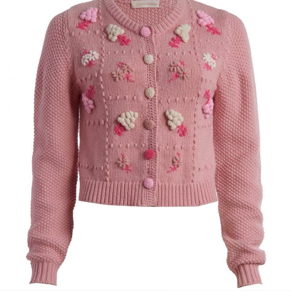 LoveShackFancy NWT Pink Floral Crochet Cardigan - Picture 2 of 8